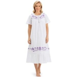 Collections Ect. Size Large Embroidered Flounce Short Sleeve Cotton Hem Gown